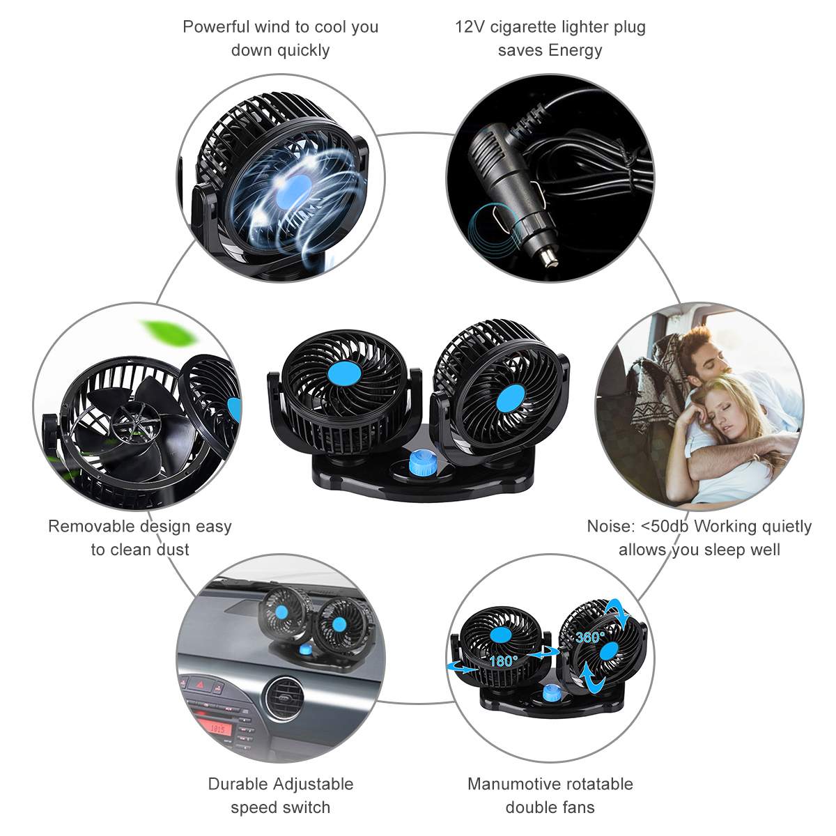 360 Degree Adjustable Car Fan